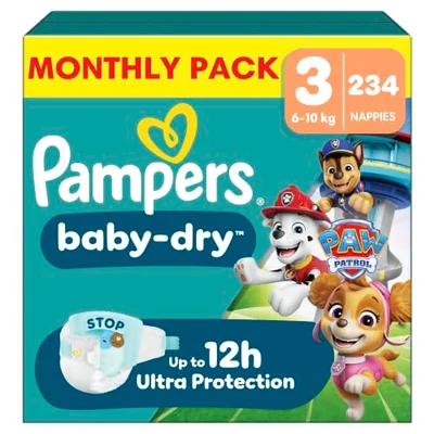 Pampers Baby-Dry Paw Patrol Nappies Size 3 - Blue / Size 3 (234 Count)