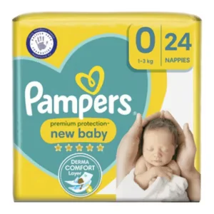 Pampers New Baby Size 0, 24 Newborn Nappies, <3kg, Carry Pack