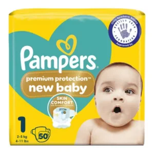 Pampers Premium Protection New Baby Size 1, 50 Nappies, 2kg-5kg, Essential Pack - Default