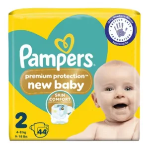 Pampers Premium Protection New Baby Size 2, 44 Nappies, 4kg - 8kg, Essential Pack