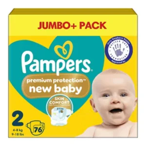 Pampers Premium Protection New Baby Size 2, 76 Nappies, 4kg-8kg, Jumbo+ Pack