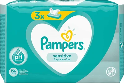 Pampers Sensitive Baby Wipes Plastic Free 12 Packs = 624 Baby Wet Wipes - Turquoise, White
