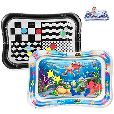 PandaEar 2 Pack Tummy Time Water Mat for Babies Toddlers, Inflatable Tummy Time Pillow Toys Baby Water Play Mats for Floor, Baby Sensory Water Mat for 3 6 9 Months Girls and Boys