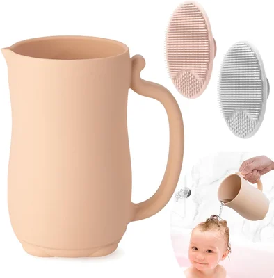 PandaEar Baby Bath Rinse Cup, Silicone Baby Shampoo Rinser with 2 Pack Cradle Cap Brush for Kids Toddler Body Washing (Pink)