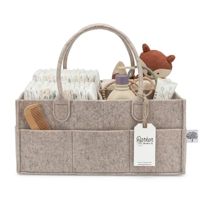 Parker Baby Co. Diaper Caddy - Nursery Storage Bin and Car Organizer for Diapers and Baby Wipes - Oatmeal, Large - Oatmeal (Heathered Brown) / L