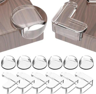 Peakally Corner Protectors for Baby Pack of 12, Thick Table Furniture Edge Protectors for Kids with Strong Adhesion, Corner Guard & Edge Safety Bumpers Clear - 6 R and 6 L - Transparent / Pack of 12