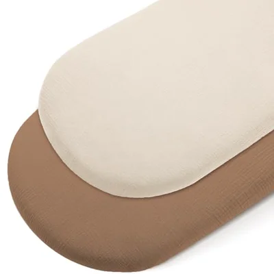 Peepeemax Moses Basket Sheets 90x50 cm, 2 Pack Muslin Bedside Crib Fitted Sheets, Soft and Breathable Crib Sheets Fit for Rectangular and Oval Bassinet Mattress and Bedside Cots (Beige and Lightbrown)