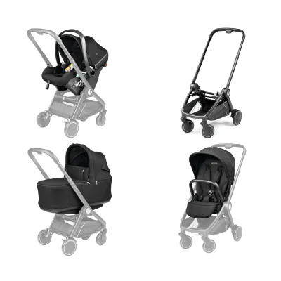 Peg Perego City Loop Chassis, Seat Unit, Carrycot & Primo Viaggio Car Seat Bundle - True Black