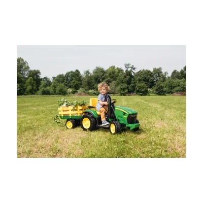 Peg Perego John Deere Ground Force Childrens Ride On Tractor Plus Trailer - Green