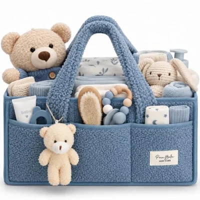 PeraBella Baby Diaper Organizer with Handle, Gift Basket for Boys and Girls, Portable Diaper Basket, Storage Basket for Wipes, Essential for the - Royal Blue / Extra Large