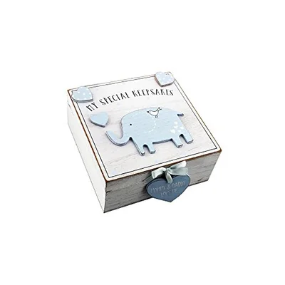 Petit Cheri Baby Boy wooden Memories Keepsake Box Vintage Style - Blue / H:7 W:16 D:16 cm