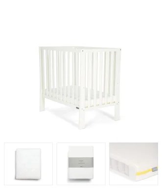 Petite Cot Bundle with Essential Pocket Spring Mattress (4 Pieces) - Pure White