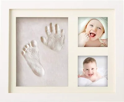 PewinGo Baby Hand and Foot Print Kit, Upgraded Solid Wood Keepsake Photo Frame,100% Baby Safe Clay, Personalized Newborn Nursery Picture Frame for New Moms, Ideal Shower Christmas Gift-WHITE