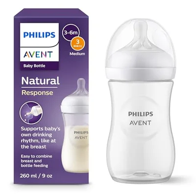 Philips Avent Natural Response Baby Bottle - 125ml Baby Milk Bottle for Newborns and Up, BPA Free, 0+ Months (Model SCY900/01)