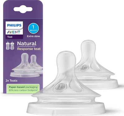 Philips Avent Natural Response Bottle Teat - 2 x Baby Bottle Flow 1 Teats for Newborn Babies, 0 Months, BPA Free (Model SCY961/02) - 2 count (Pack of 1)