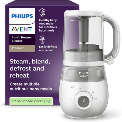 Philips Avent Premium 4-in-1 Steamer Blender, Baby Food Maker, Steam, Blend, Defrost, Reheat, Dishwasher Safe, Model SCF883/02 - 4 in 1 Baby Food Processor