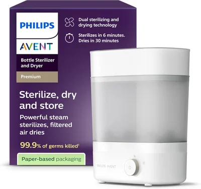 Philips Avent Premium Baby Bottle Steriliser and Dryer, Removes 99.9% of Bacteria, Chemical Free, Capacity 6 Bottles/Teats/Accessories, Model SCF293/01 - White / 1 Count (Pack of 1)