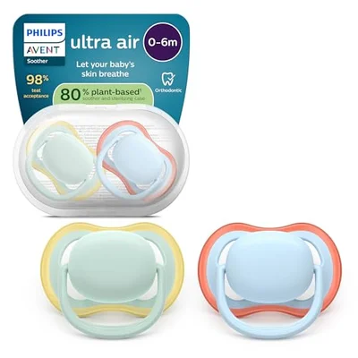 Philips Avent Ultra Air Day & Night Soothers - Orthodontic Design, for Babies 0-6 Months, Glow-in-The-Dark Version, Soft Silicone Symmetrical Teat, BPA-Free, Sterilizing Cases, 4 Pack, SCF087/22