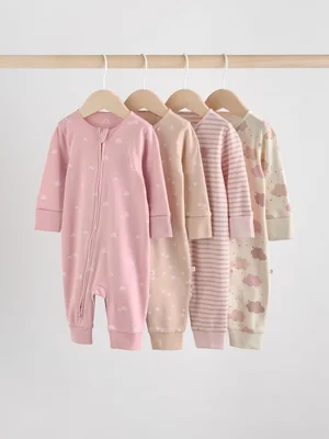 Pink 4 Pack Two Way Zip Baby Sleepsuits (0mths-3yrs) - Size First Size