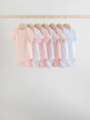Pink 7 Pack Short Sleeve Baby Bodysuit