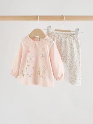 Pink Bunny Long Sleeve Top and Legging Baby 2 Piece Set