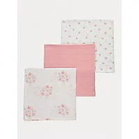 Pink Floral Bouquet Muslin Squares 3 Pack