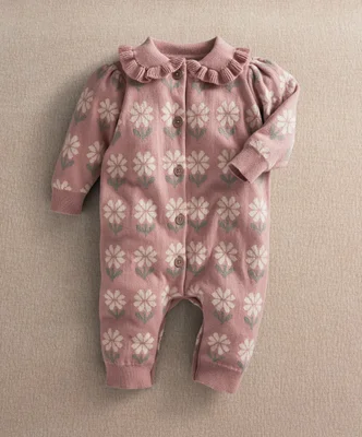 Pink Floral Knitted Romper - Newborn