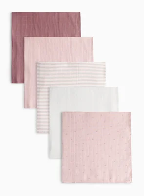 Pink Patterned Muslin squares 5 Pack One Size