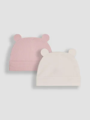 Pink Rib 2-Pack Baby Hats - Newborn / Pink Rib