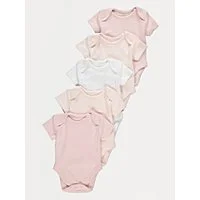 Pink Short Sleeve Bodysuits 5 Pack - Pink/White