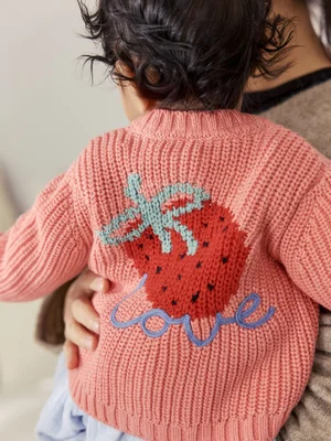 Pink Strawberry Baby Embroidered Back Cardigan