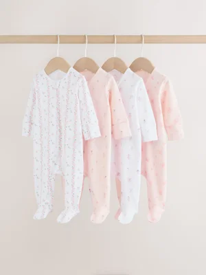 Pink Two Way Zip Baby Sleepsuit 4 Pack