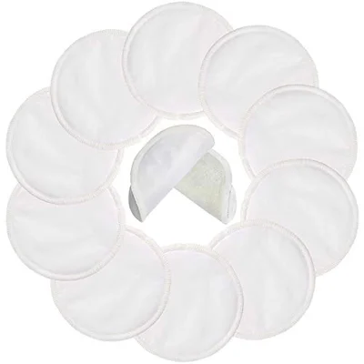 Pinowu Reusable Cotton Nursing Pads (10pcs)-Washable Breastfeeding Pads Highly Absorbent with Laundry Bag (Diameter: 12 cm)