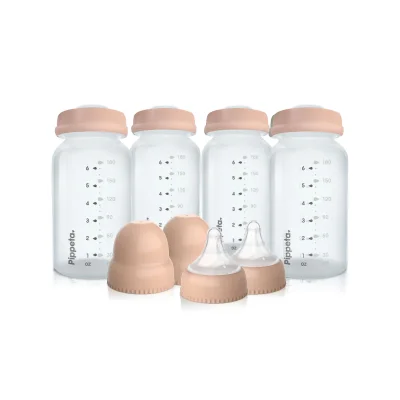 Pippeta Pack of 4 Milk/Food Storage Bottles, Teats & Lids
