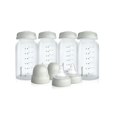Pippeta Pack of 4 Milk/Food Storage Bottles, Teats & Lids - Sea Salt