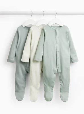 Plain Green Sleepsuits 3 Pack 3-6 months