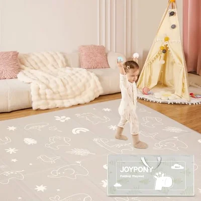 Joypony Play Mat, 50x50 Inch Foldable Baby Play Mats for Babies and Toddlers, Waterproof & Anti-Slip Portable Baby Floor Mat, Baby Mat for Floor with Travel Bag