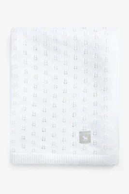 Pointelle Blanket, white - White