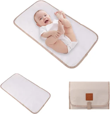 QILUCKY Portable Baby Changing Mat, Foldable Travel Nappy Changing Mat, Lightweight, Wipeable, Skin-Friendly Fabric, Suitable for Home and Outdoor Use