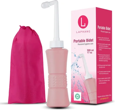 Portable Bidet 500ml Pink Plastic, Postpartum Perineal Bottle with Waterproof Pouch, Hemorrhoids Healing, Maternity Kit Essentials - Pink