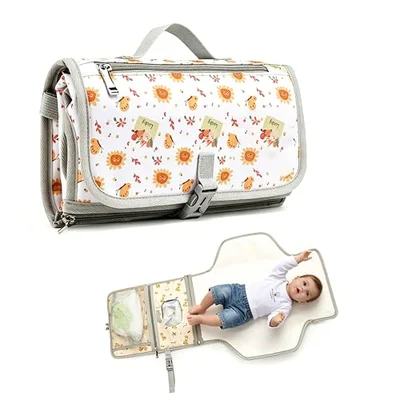 Portable Changing Mat Cartoon, Waterproof Nappy Pad with Pockets and Strap, Lightweight & Foldable Travel Changing Mat for Stroller and Car (Zebras, one Size)