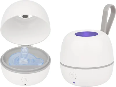 Portable UV Dummy Steriliser, 3-Min 99.99% Sanitisation, Type-C Rechargeable Mini Pacifier Disinfection Box, 400mAh Battery, Travel Sterilizer for Baby Bottle Pacifier - White