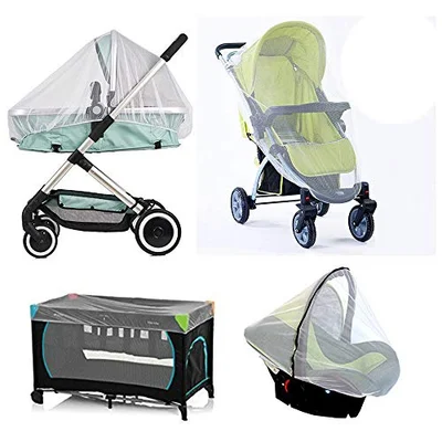 Pram Net, 2 pack Universal Mosquito Fly Bug Insect Net Protection Cover for Pushchair buggy carrycot stroller bassinet basket jogger Travel cot White - 1 Count (Pack of 1)