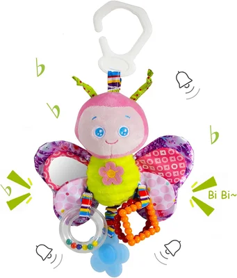 Funsland Pram Toys for Babies Clip On Car Seat Toys Toddlers Stroller Toys with Hanging Rattle for Infants Sensory Toys for Baby Girls and Boys Soft Toys for Newborn 0-6 Months