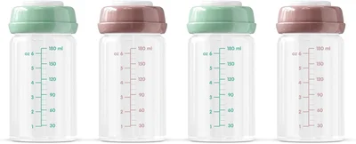Premium Glass Breastmilk Storage Bottles, Pack of Four, 180ml, Dishwasher, Freezer, and Microwave Safe (Glass Breastmilk Storage Bottles, 4 x 180ml) - Glass Weaning Containers, 4 x 120ml