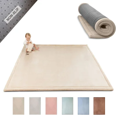Premium Large Velvet Baby Play Mat 200x150x2.5cm, Beige – High-Density Memory Foam Area Rug – Stylish Playmat for Floor with Non-Slip Backing for Crawling, Soft Play & Tummy Time - Easy Care Rug