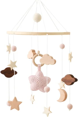 Promise Babe Wooden Crib Mobile Arm Holder - Adjustable DIY Baby Mobile Stand Bracket Holder for Hanging Bed Bell Wind Chimes Nursery Deco