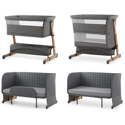 Puggle 4-in-1 Dreamy Sleeper Bedside Crib, Playpen, Toddler Bed & Sofa - Melange Grey - Default