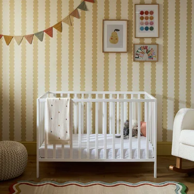 Puggle Oban Cot with Deluxe Fibre Cot Mattress - Classic White - Classic White
