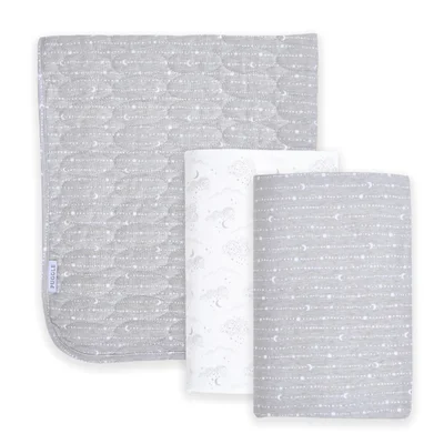Puggle To the Moon and Back 3-Piece Pure Cotton Jersey Cot Bed Bedding Set - White/Grey